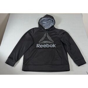 Reebok Mens Black Performance Graphic Logo Hoodie Sweatshirt Large 0357